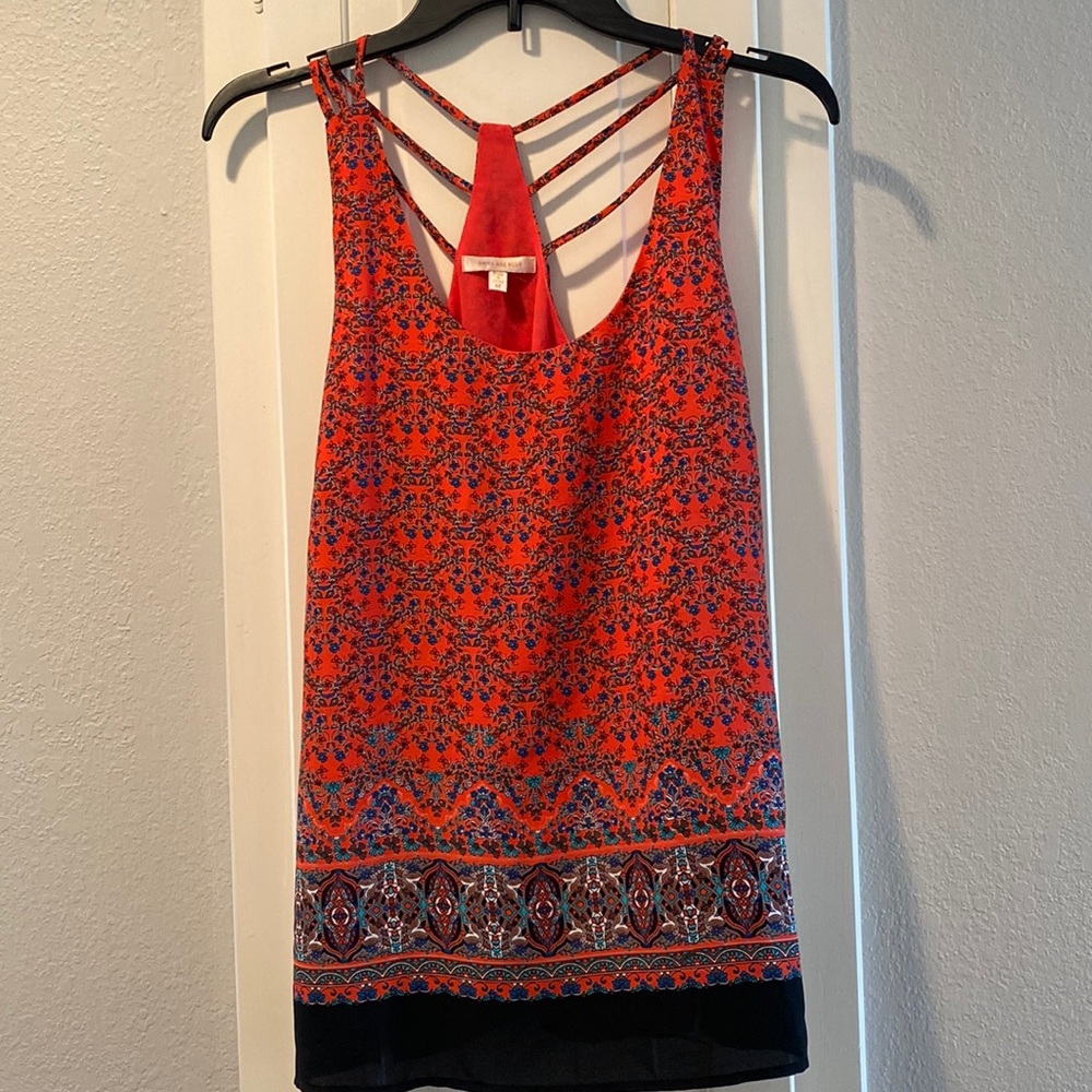 Coral and blue floral tank top